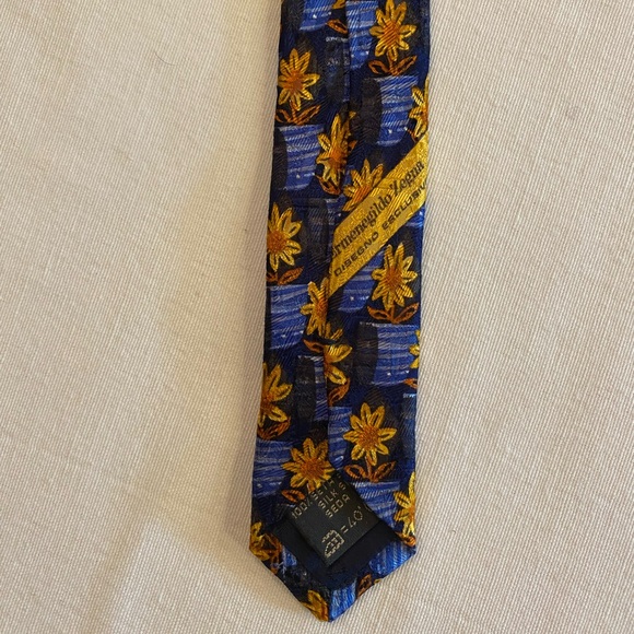 Ermenegildo Zegna Blue Silk Geo Sunflower Neck Tie Length 57” Width 3.5" - Picture 4 of 5